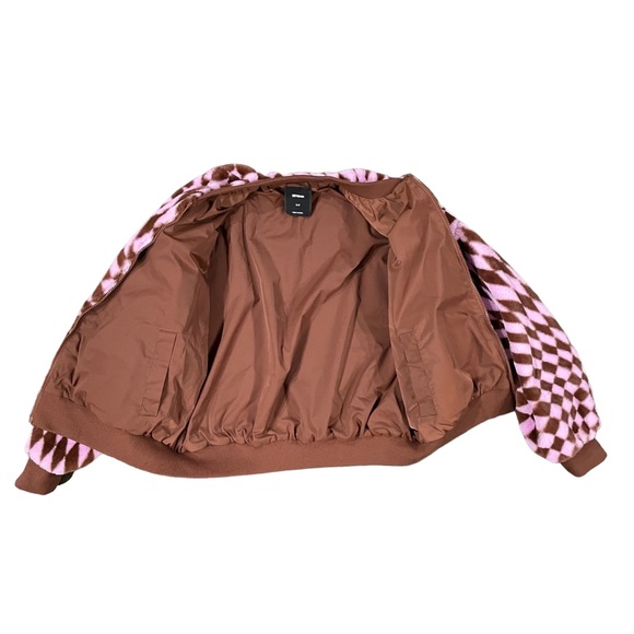 COTTON ON Pink Brown Pattern Faux Fur Bomber Jacket Small - Picture 5 of 12